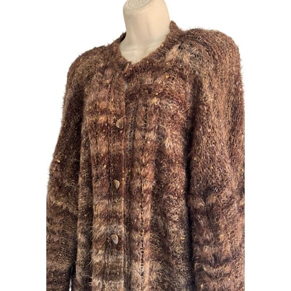 Vintage 80s Agatha Brown Woman's Sz M Brown Mohair Blend Caredigan Sweater Italy - Picture 2 of 10